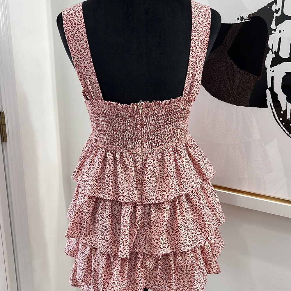 The Impeccable Pig Mauve and Cream Ruffled Tiered Dress, Size S - Picture 7 of 11
